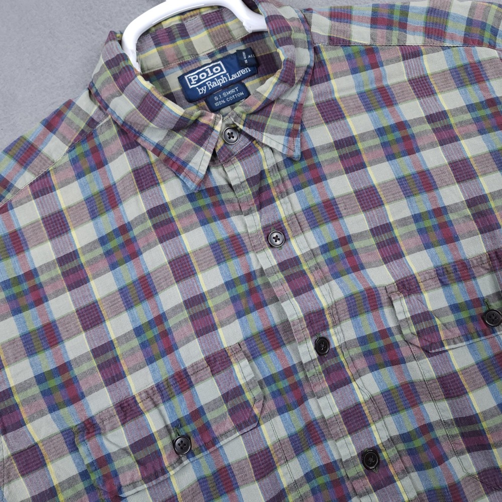 Polo Ralph Lauren G.I. Shirt Mens L Multi Plaid Short Sleeve Grunge Streetwear